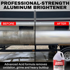 Escentile Concentrated Aluminum Brightener on boat hull restores brightness and a uniform finish.