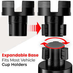 Expandable 3-ring base provides stable hold in various cupholders.