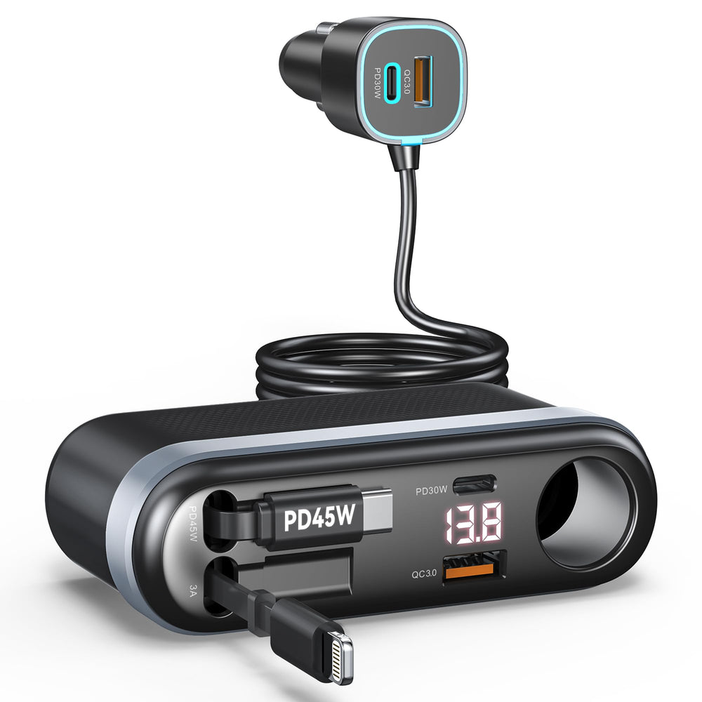 Estbuc 7-in-1 295W cigarette-lighter splitter powers multiple devices on the road