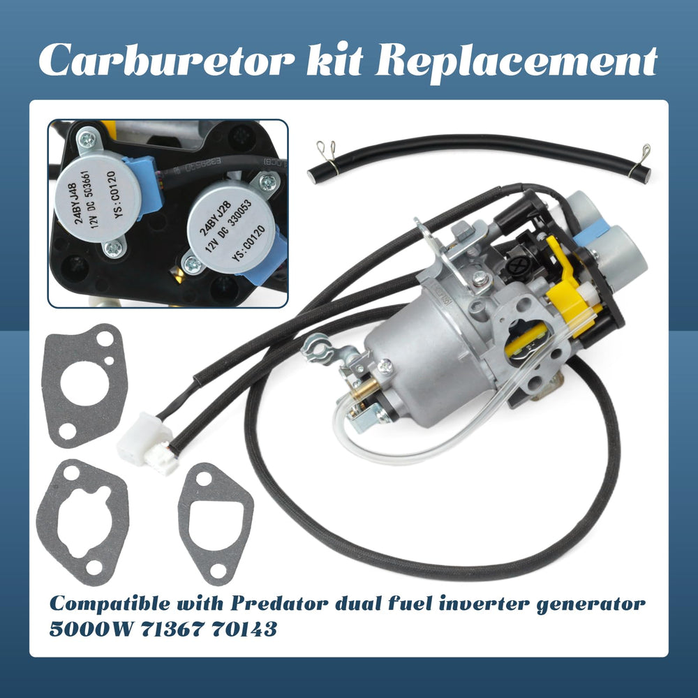 Esttlamer Huayi carburetor kit with gaskets and fuel line, reduces maintenance needs.