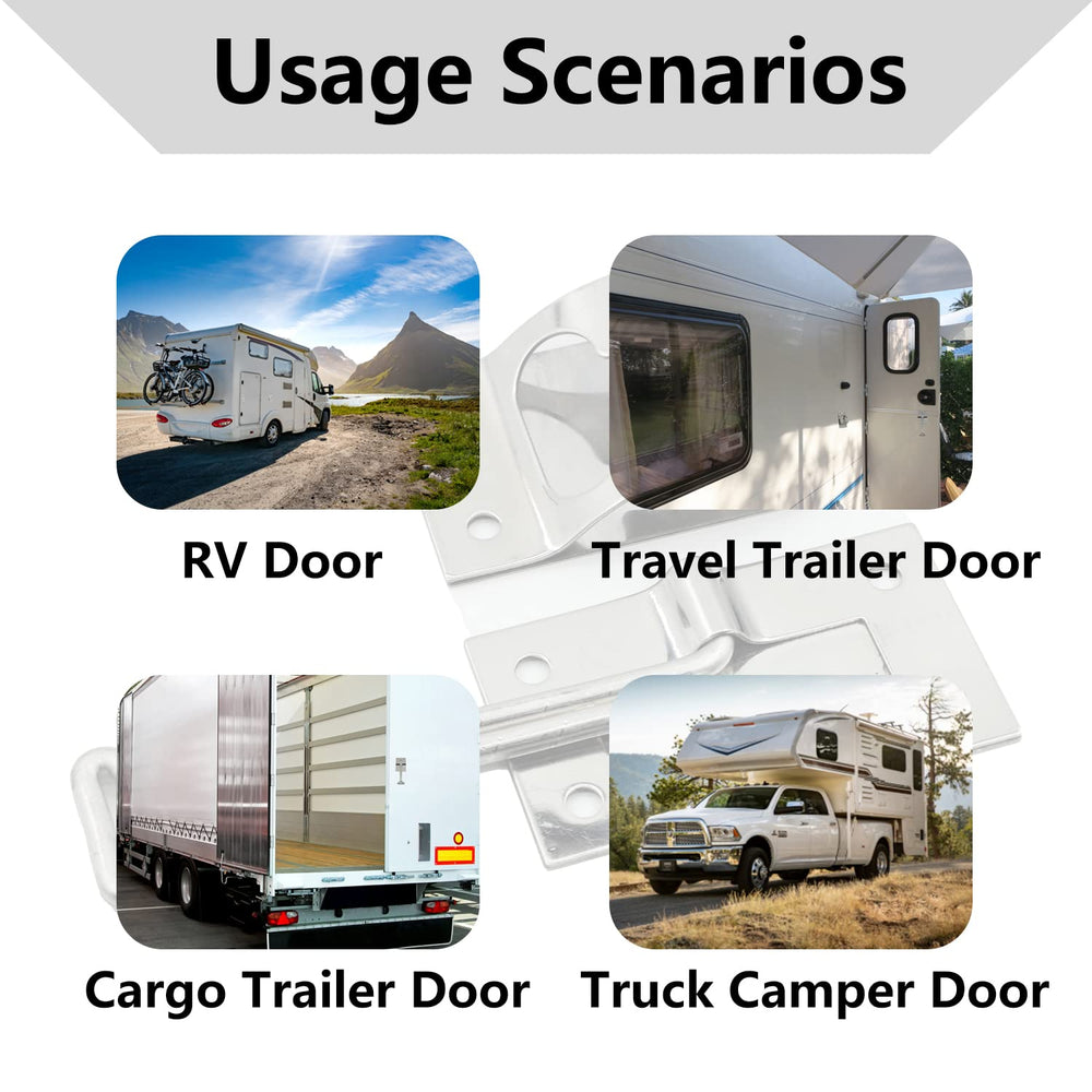 ESUDNT RV door latch installed on a trailer door demonstrates reliable hold.