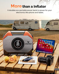 ETENWOLF Vortex S6 USB-C fast charging powers devices while inflating.