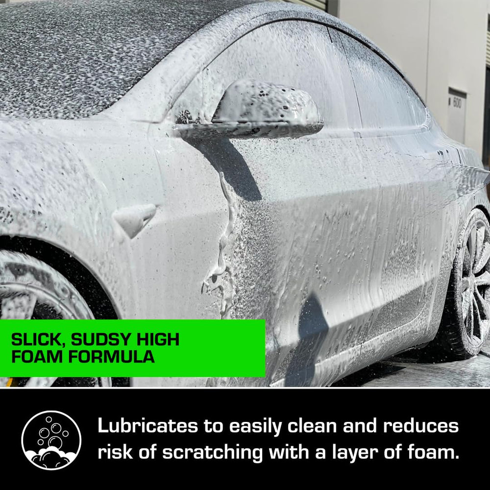 Ethos Ceramic Car Shampoo leaves a glossy finish after rinse on coated surfaces.