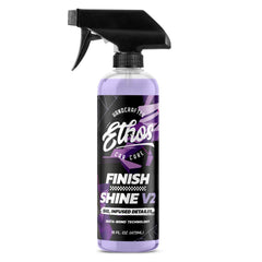 Ethos Finish Shine bottle and pour highlights easy spray application for quick detail.