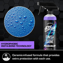 Ethos Finish Shine water-repellency and hydrophobic benefits in one spray.