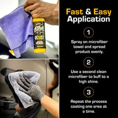 Ethos Resist 16 oz two-pack shown beside microfiber for detailing.
