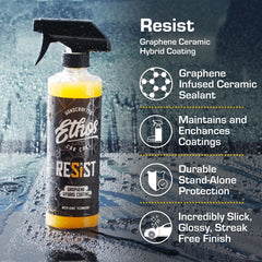 Ethos Resist graphene spray being wiped onto car panels for durable protection.
