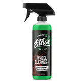 Ethos Wheel Cleaner Spray shows brake dust dissolving for a cleaner rim.