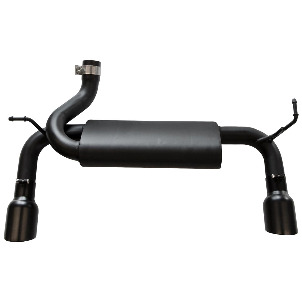 ETL Industries exhaust muffler system on Wrangler JK 4-door showcasing sturdy stainless steel tips.