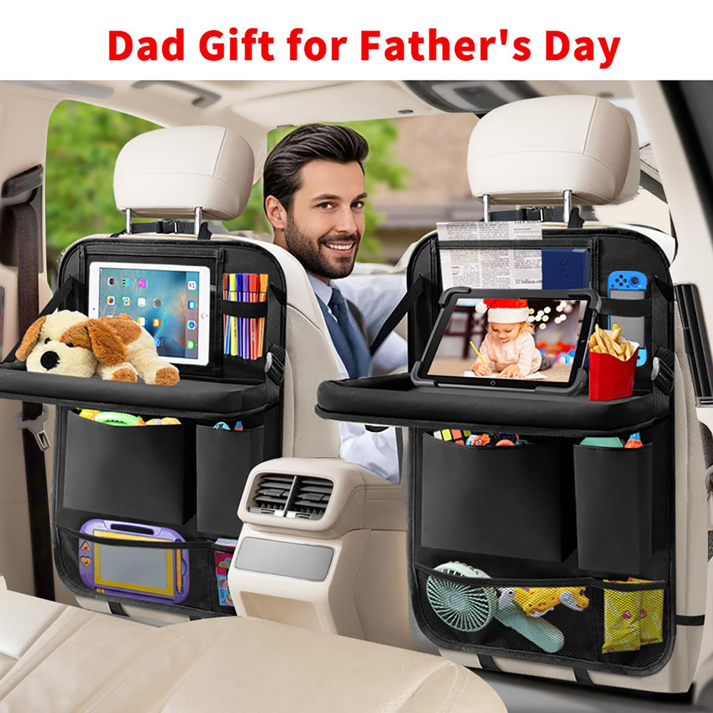 Etre Jeune backseat organizer foldable tray in use provides a convenient dining or work surface