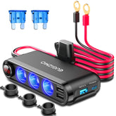 Eugizmo 7-in-1 12V outlet powers GPS and dash cam on the road.