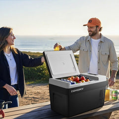 EUHOMY compact 25L fridge ideal for camping and travel.