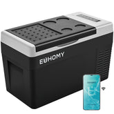 EUHOMY 12V refrigerator front view showing compact cooling for travel.