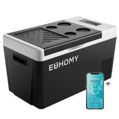 EUHOMY front view of 23QT fridge showing compact design and portability