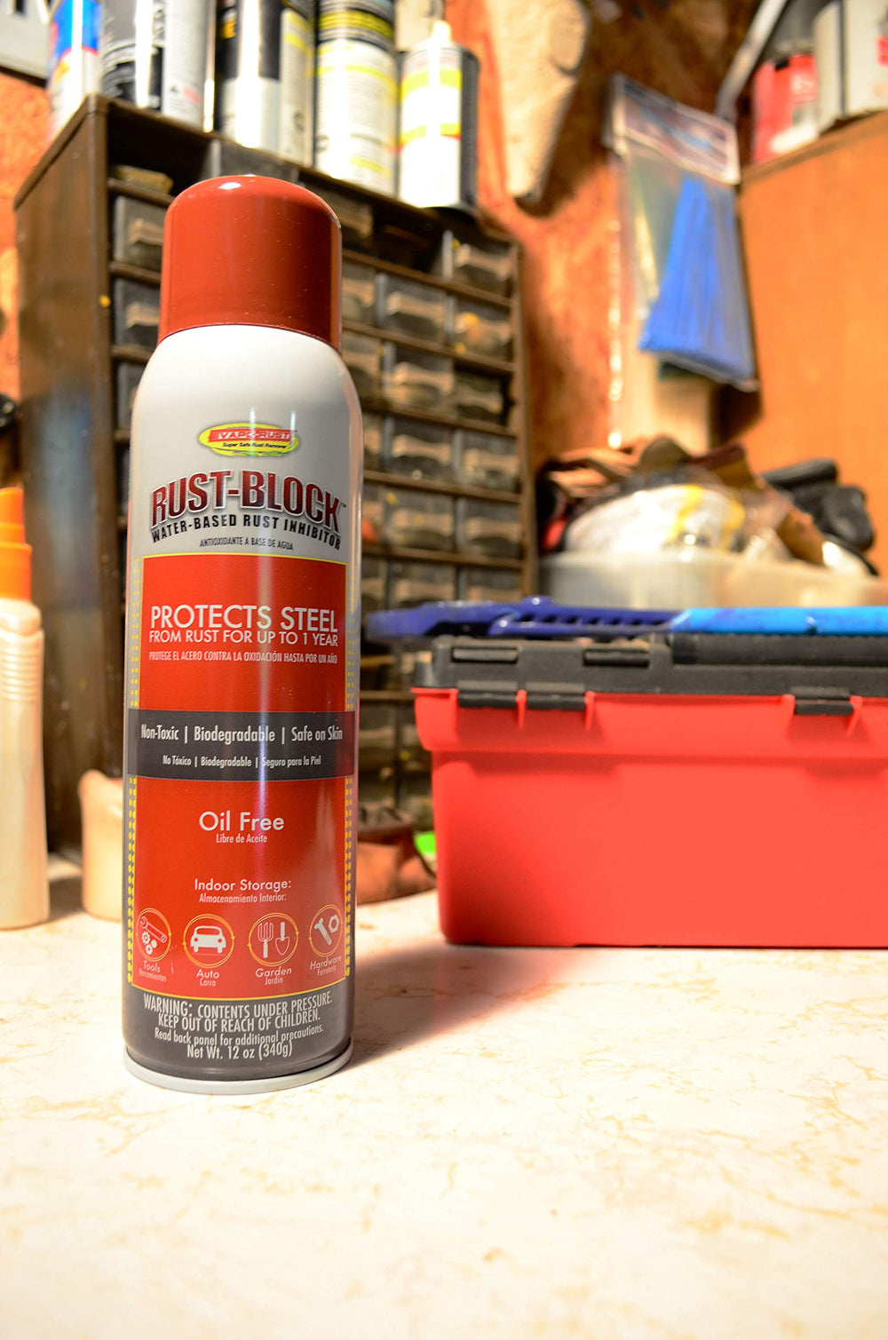 Evapo-Rust RB018 Rust-Block coating on metal surface, providing long-lasting protection for tools