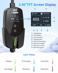 EVDANCE 2.4-inch TFT display showing real-time charging data