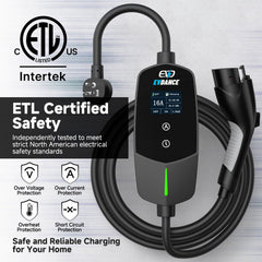 EVDANCE adjustable current panel enabling tailored charging (8–16A).