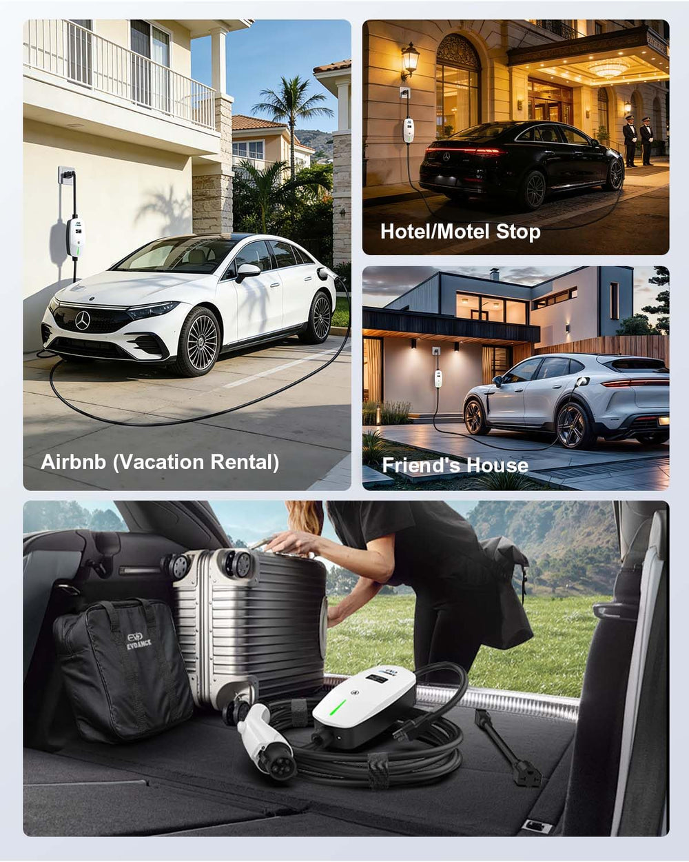EVDANCE EV charger featuring NEMA 5-15 plug for 110V use