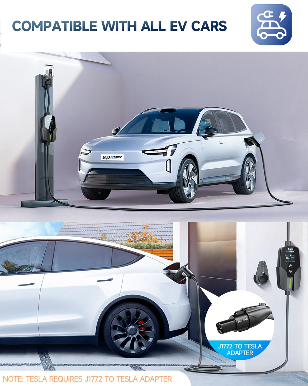 EVDANCE 25-foot cable reaches most driveways and parking spots.