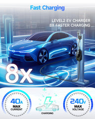 EVDANCE Level 2 charger displays 40A/9.6kW capability for quick Tesla charging