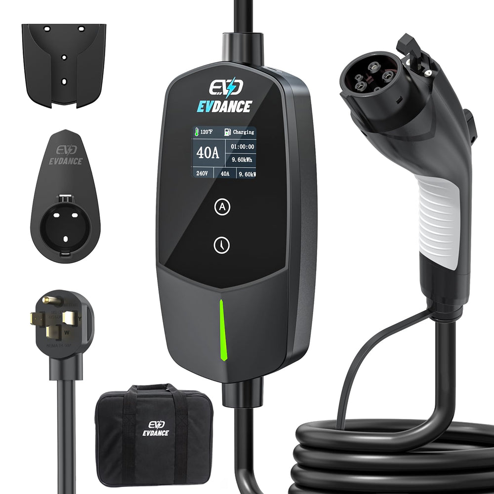 EVDANCE Level 2 EV Charger front display shows real-time charging status.