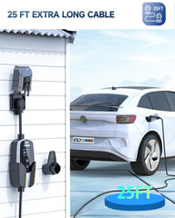 EVDANCE portable EV charger with 25-foot cable offers flexible reach for most driveways.