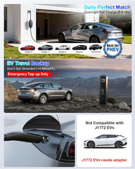 EVDANCE charger showing Tesla compatibility and universal EV use at home.