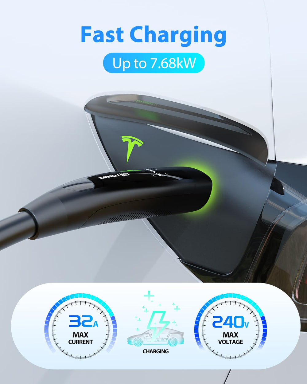 EVDANCE image showing Tesla wall connector compatibility across models.