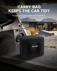 EVDANCE charger with travel bag in a home charging setup.