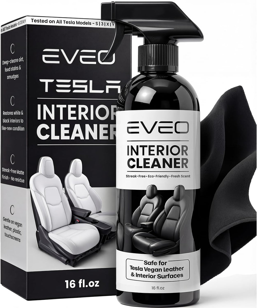 EVEO Tesla interior cleaner bottle for safe vegan leather care