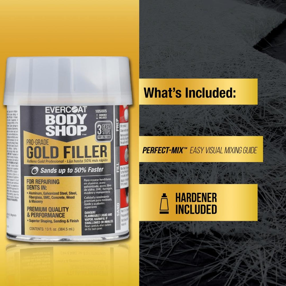 Evercoat Body Shop Gold Filler sands to smooth finish on surface