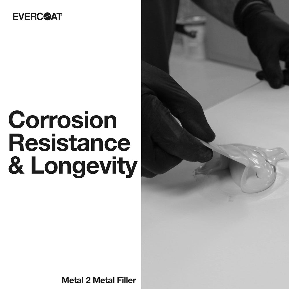 Evercoat Metal-2-Metal tub and label highlight durable filler for tough jobs