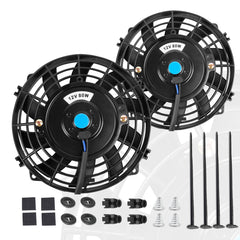 EVERESTWAY 10 inch black radiator fan for compact engine cooling in tight spaces.