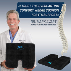 Everlasting Comfort multi-use cushion supports hips and lower back during long sessions.