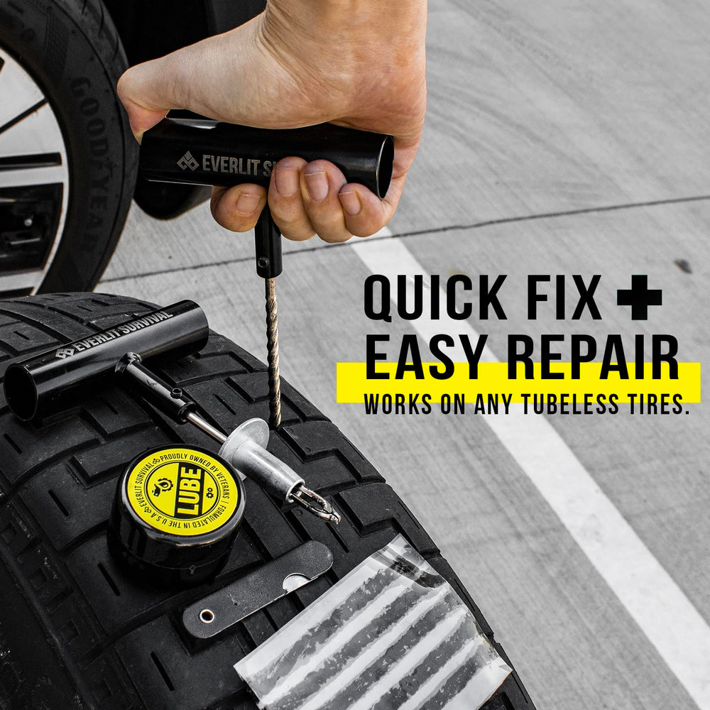 Heavy-duty plug tools and patches included in the kit.