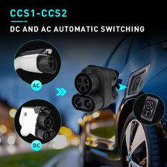 EVHIKING CCS1 to CCS2 adapter side view shows quick plug-in and secure connection.