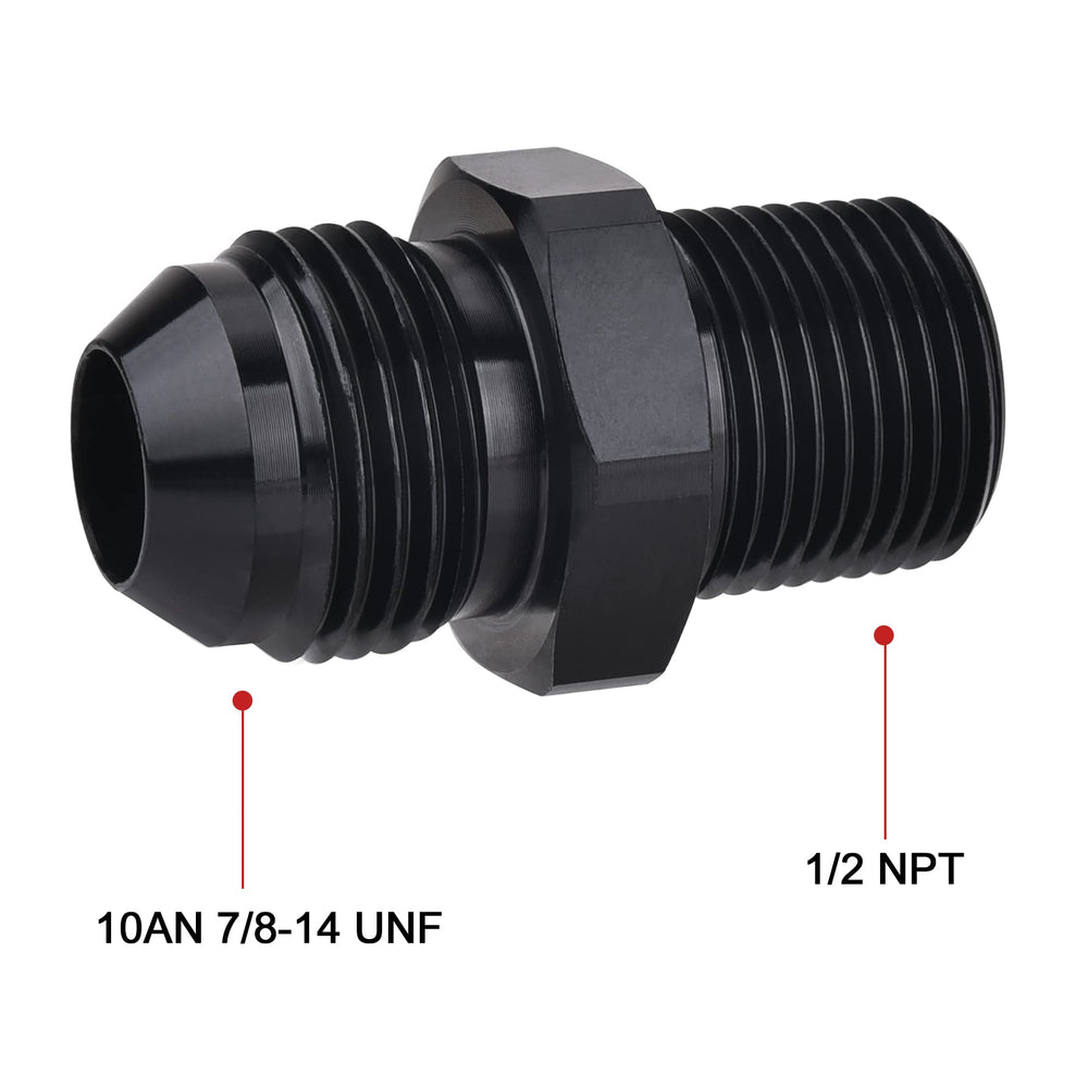 EVIL ENERGY 10AN flare-to-12NPT adapter side view highlights compact profile and easy installation.