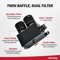 EVIL ENERGY catch can with dual breather filters for enhanced ventilation