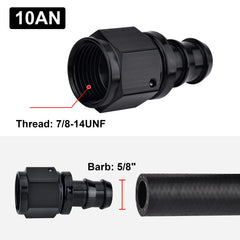 EVIL ENERGY 10AN straight push-lock hose fitting end black close-up thread highlights durable aluminum