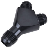 EVIL ENERGY 10AN to 8AN Y block flare adapter in black, front view, high-flow ready.