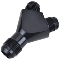 EVIL ENERGY 10AN to 8AN Y block flare adapter in black, front view, high-flow ready.