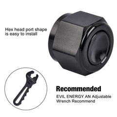 EVIL ENERGY 12AN block-off cap protecting fittings during maintenance and storage