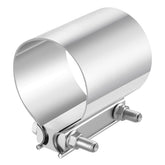 EVIL ENERGY 3.5 inch exhaust clamp side view with secure, rust-resistant connection.