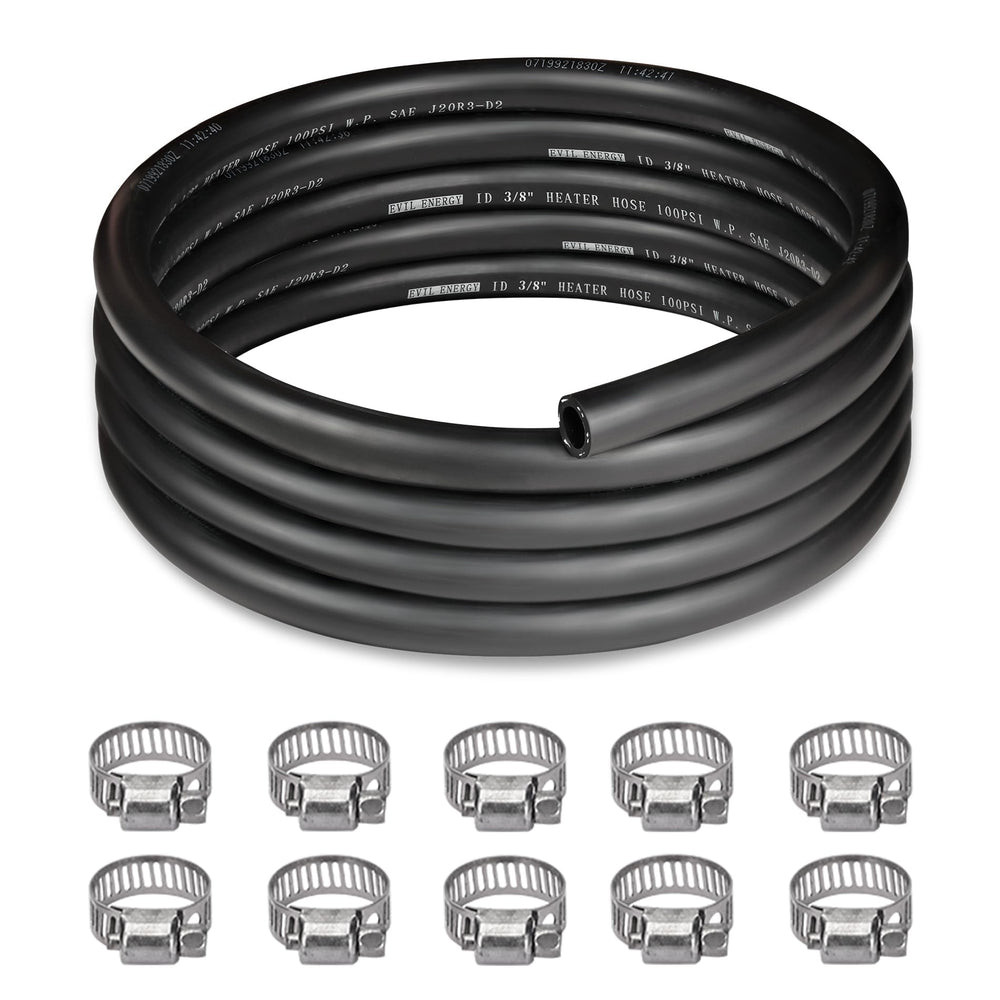 EVIL ENERGY 3-8in heater hose 10ft with clamps ready for radiator connections.