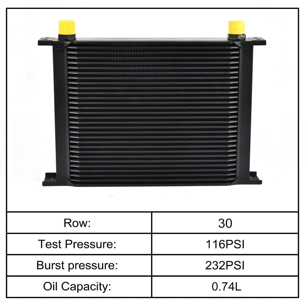 EVIL ENERGY 30-row oil cooler top-down, shows compact footprint for versatile installations.