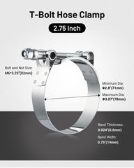 EVIL ENERGY 304 stainless steel T-bolt clamp on hose demonstrates corrosion resistance for harsh environments.