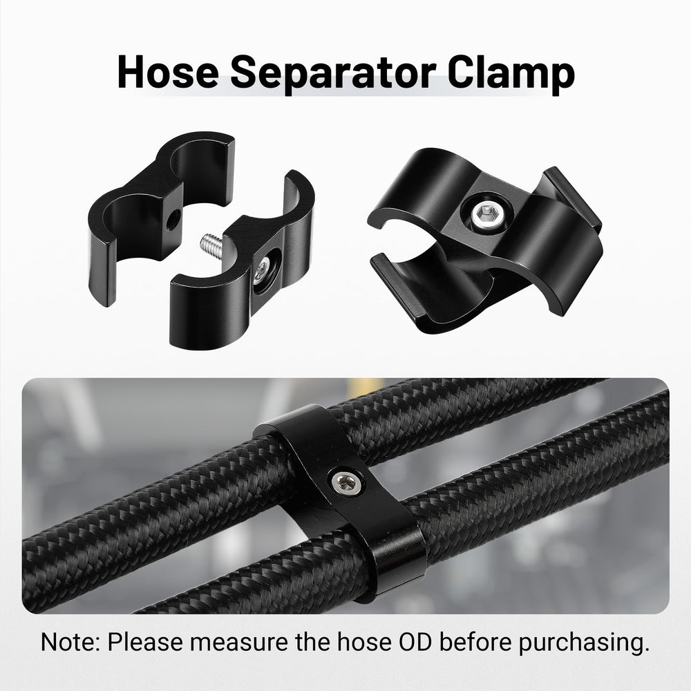 EVIL ENERGY 4AN hose separator clamp closeup: durable 6061-T6 aluminum