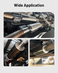 EVIL ENERGY 4-Inch resonator muffler interior reveals fiberglass packing for sound absorption