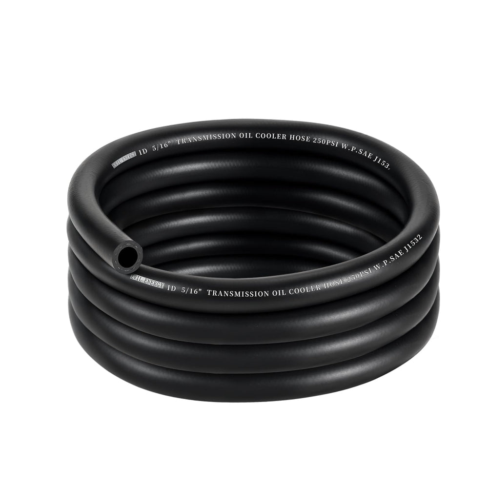 EVIL ENERGY 5/16 transmission hose rolled for easy handling and storage.