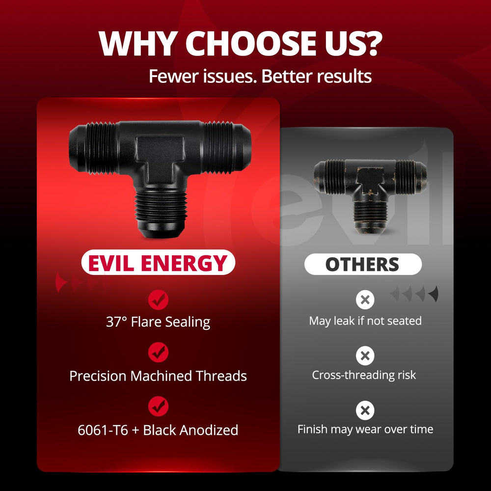 EVIL ENERGY 6061-T6 aluminum with black anodized finish for corrosion resistance.